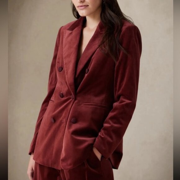Banana Republic Veluro Oversized Blazer Double Breasted Velvet Red - Picture 1 of 12